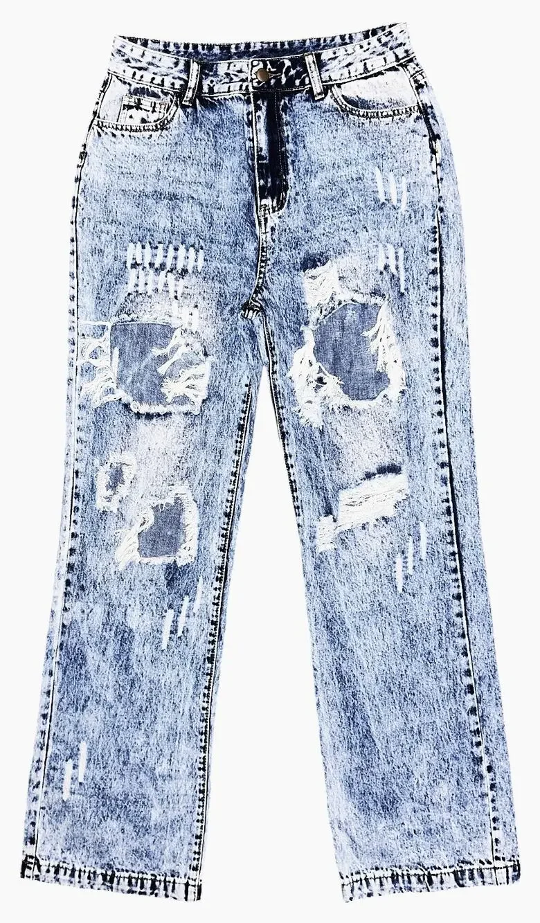 Flamingo Ripped High-Rise Straight Leg Light Wash Jeans Women's Large